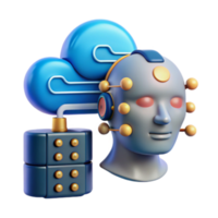 3D Render of a Robot Head with Cloud Computing and Dice Illustration png