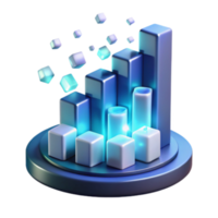 3d render do brilhando azul cubos e Barra gráfico, abstrato dados visualização png
