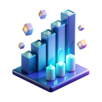 3D Render of Abstract Bar Graph with Candles and Floating Cubes png