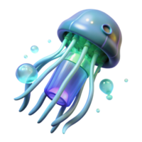 3D Render of a Bio Luminescent Jellyfish with Glowing Tentacles and Bubbles png