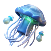 3d render do uma bioluminescente medusa com bebê chupetas png