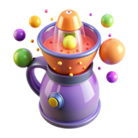 Whimsical 3D Render of a Colorful Juicer with Floating Spheres png