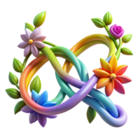 Rainbow Floral Vines 3D Illustration A Whimsical Intertwined Design of Colorful Flowers and Leaves png
