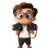 3D Animated Character with Cameras on transparent background. png