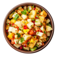 Fresh Fruit Salad Bowl Top View on transparent background. png