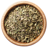 Dried Oregano in Wooden Bowl on transparent background. png