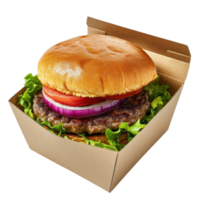 Delicious Burger in Box on transparent background. png