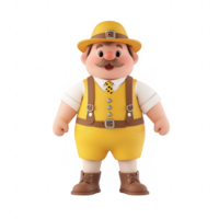 A cheerful cartoon character with a yellow outfit, mustache, and friendly demeanor. png