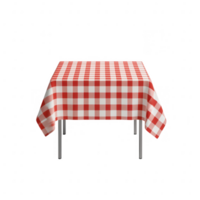 A classic red and white checkered tablecloth draped over a table for dining. png