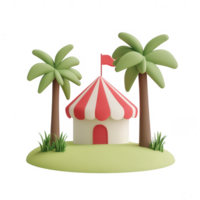 A colorful circus tent surrounded by lush palm trees in a playful setting. png