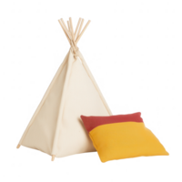 A cozy teepee tent with colorful cushions, perfect for children's playtime and imagination. png