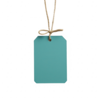 A blank teal tag with a string, perfect for labeling or branding purposes. png