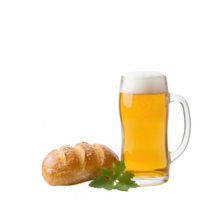 A refreshing beer served with a soft bread roll on a clean background. png