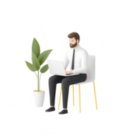 A man working on a laptop while sitting in a modern office setting with a plant. png