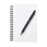 Blank notebook with spiral binding and a sleek pen ready for your ideas. png