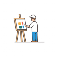 An artist creating a colorful painting on an easel in a creative studio environment. png