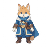 A whimsical character design featuring a fox in a vibrant cape and heroic attire. png