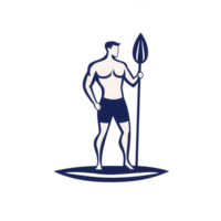 Stylized figure holding a spear, embodying strength and determination in a minimalist design. png