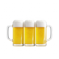 Three frosty mugs of golden beer with creamy foam on top, perfect for social gatherings. png