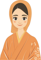 Young Woman Wearing Orange Kimono and Headscarf png
