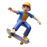 Dynamic skateboarder performing tricks in 3D png