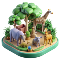 lussureggiante zoo impostare con animali e alberi nel 3d png
