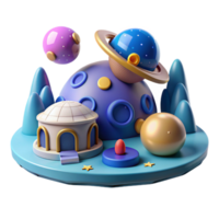 Realistic space scene with planets and stars in 3D png