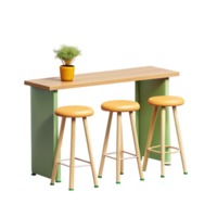 Modern bar table setup with colorful stools in 3D png