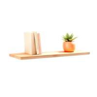 Minimalist wall shelf with books and greenery in 3D png