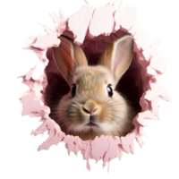 uma pequeno Coelho parece Fora do uma buraco. Páscoa Coelho parece para dentro a Rosa buraco. isolado em transparente png