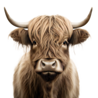 Scottish highland cattle. Scottish breed of rustic beef cattle. hairy cow isolated on transparent png