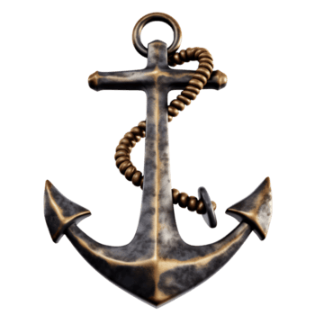 Envejecido metal ancla con un enroscado soga, aislado en transparente png