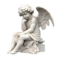 Marble statue of a cherub sitting, isolated on transparent png