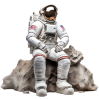 astronaut on the Moon sitting on a rock, isolated on transparent png