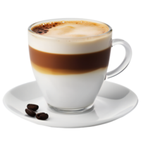 Cup of coffee latte and coffee beans isolated on transparent png