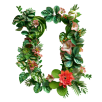 A 3D rendered flower number 0, designed with colorful garden florals and plants, isolated on a transparent background png