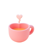 Pink Heart Mug with Warm Drink 3D Render png