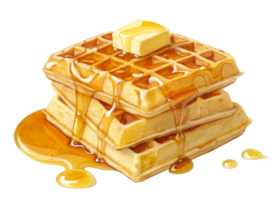 Delicious Golden Waffles Stack, Buttery, Maple Syrup Drizzled png