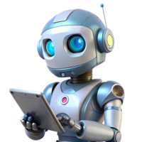 Robot managing digital operations on a tablet png