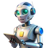Robot working on a tablet in a futuristic environment png