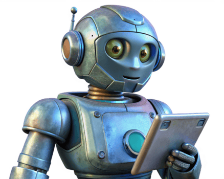 robot utilizzando un' tavoletta per futuristico dati gestione png