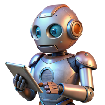 robot utilizzando un' tavoletta nel un Avanzate spazio di lavoro png