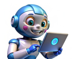 Robot holding a tablet in its metallic hands png