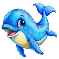 Playful blue dolphin with a bright, happy smile png