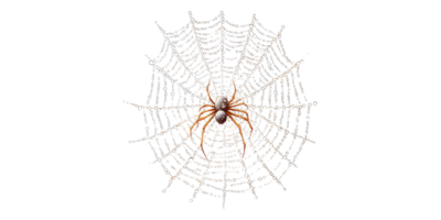 Spider on web with dew drops isolated on transparent background png