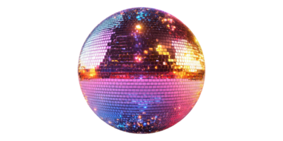 Disco ball with colorful reflections isolated on transparent background png
