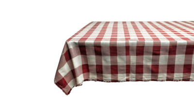Red and white checkered tablecloth on table isolated on transparent background png