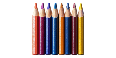 Colored pencils vertically aligned in a row isolated on transparent background png