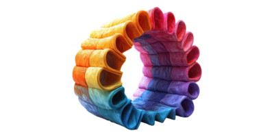 Colorful wool fabric roll in rainbow gradient isolated on transparent background png
