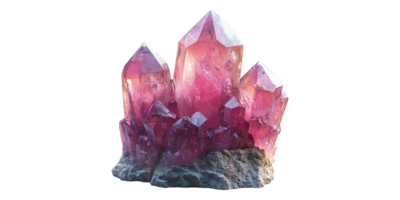 Amethyst crystal cluster with rocky base isolated on transparent background png